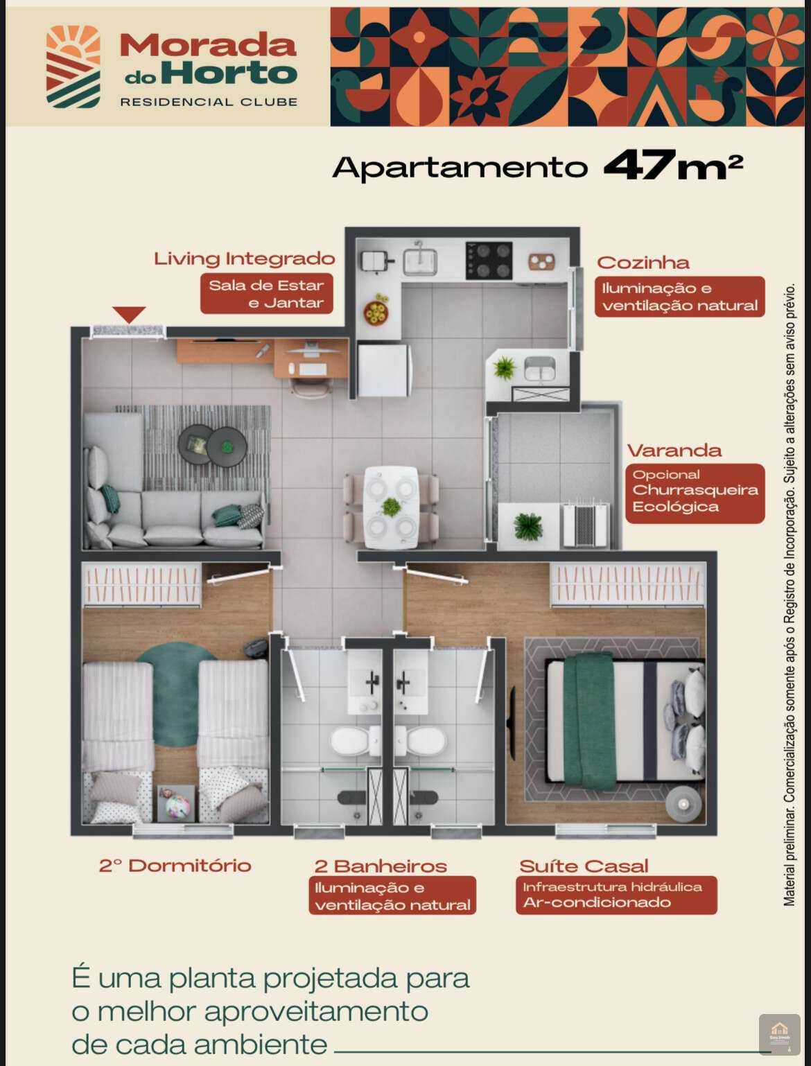 Apartamento à venda, no Residencial Morada do Horto,  em Sorocaba, Caguassu, com 2 quartos, 47,25m² - Daniela Dias dos Santos Negócios Imobiliários