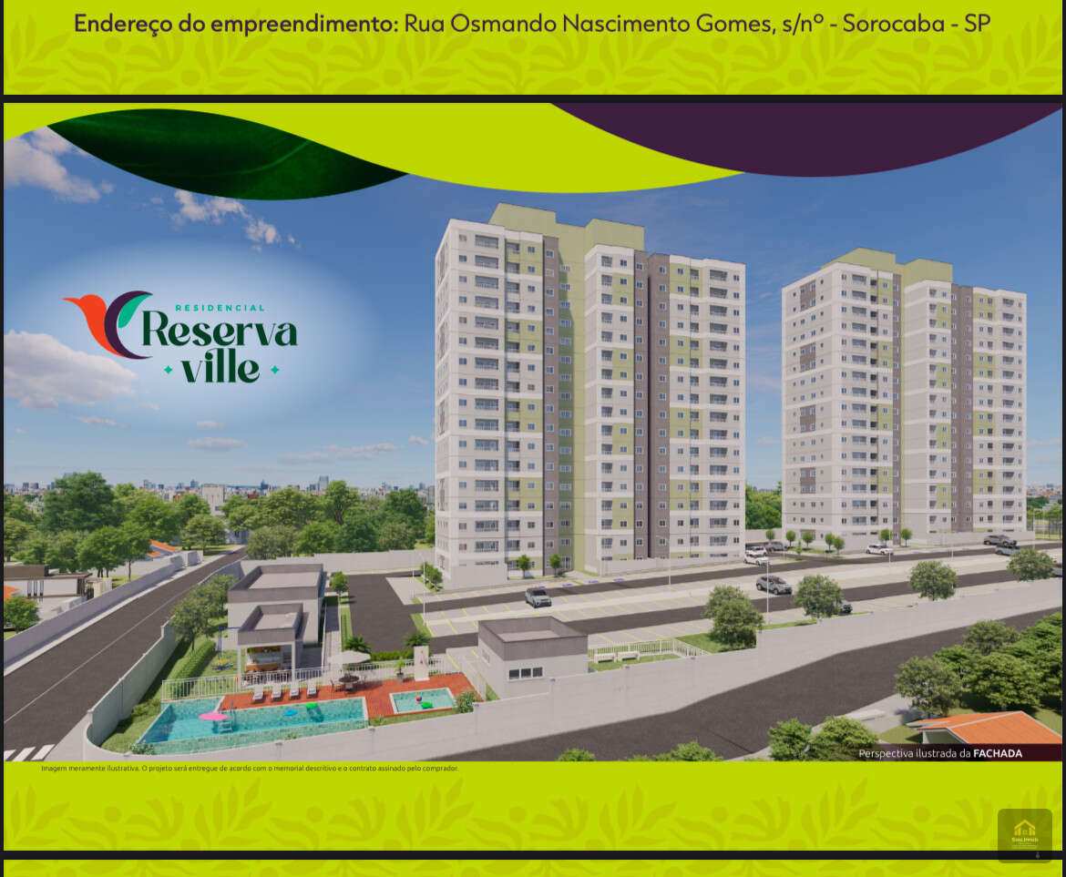 Apartamento à venda, no Residencial Reserva Ville,  em Sorocaba, Jardim Marcelo Augusto, com 2 quartos, 43,14m² - Daniela Dias dos Santos Negócios Imobiliários